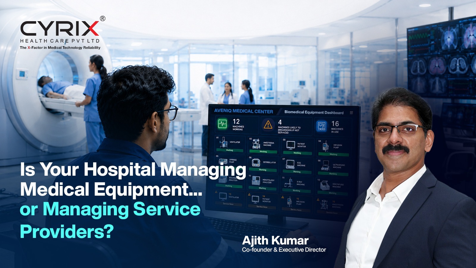 Hospital dashboard showing equipment status with text: 
