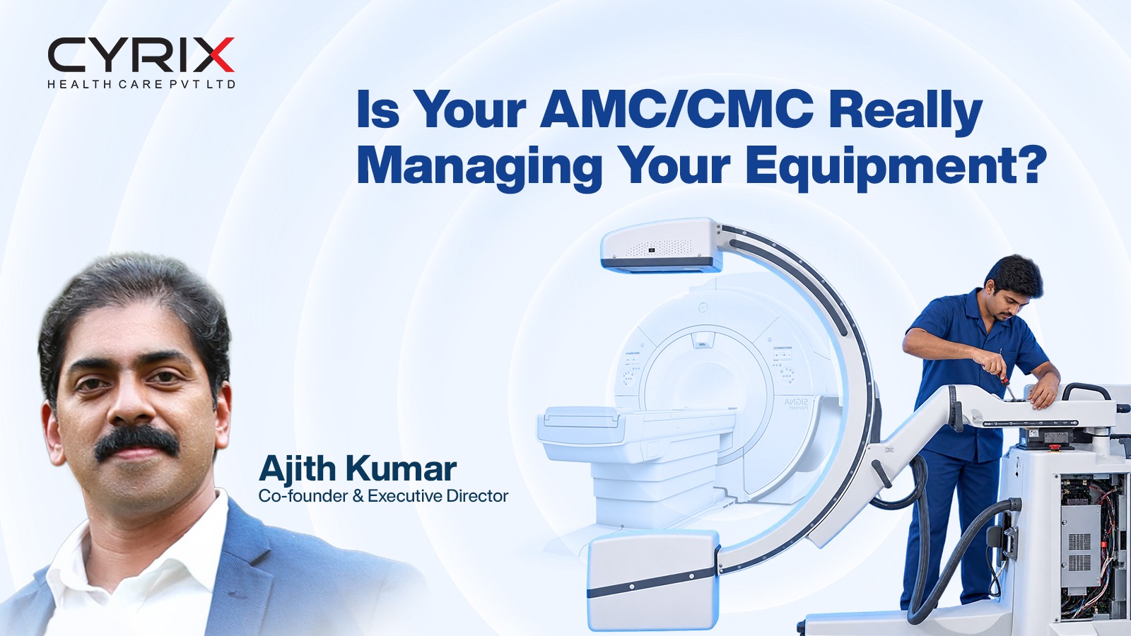Biomedical engineer servicing hospital medical equipment under Cyrix Care360